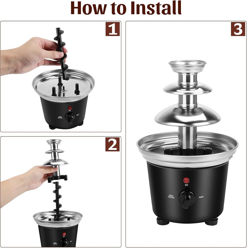 VAlinks Chocolate Fountain Machine - 3 Tiers Electric Melting Machine Fountain, Mini Stainless Steel Chocolate Fondue Fountain for Parties, Melts Cheese, BBQ Sauce, Liqueurs - Image 4